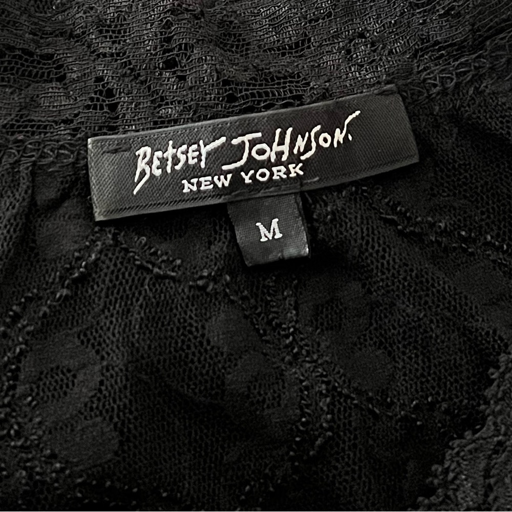 Vintage Betsey Johnson New York Black Silk Sheer Mesh Bows & Floral Lace Dress - Picture 11 of 11